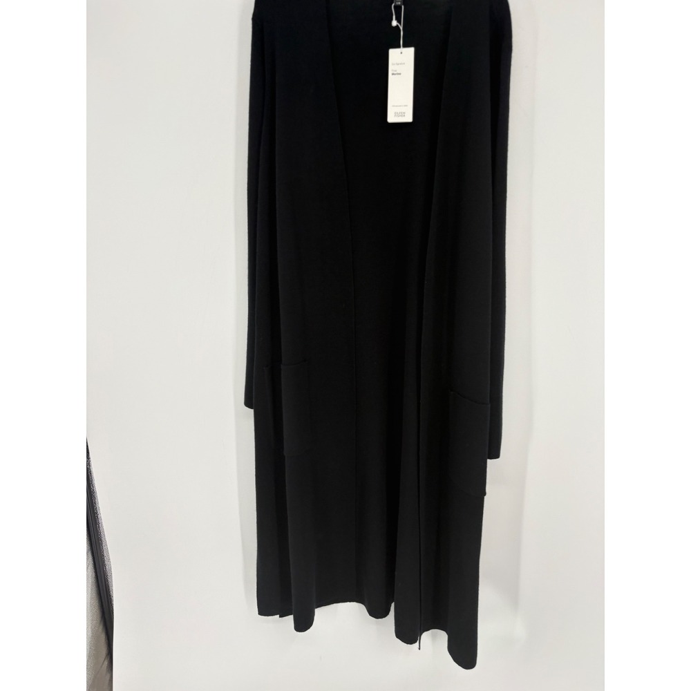 Eileen Fisher Cardigan Women L Black Simple Cardi 100% Merino Wool Duster NEW